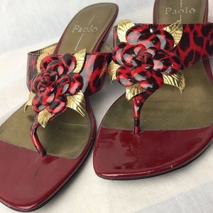 Paola Linea Red and Gold Kitten Heel Sandals